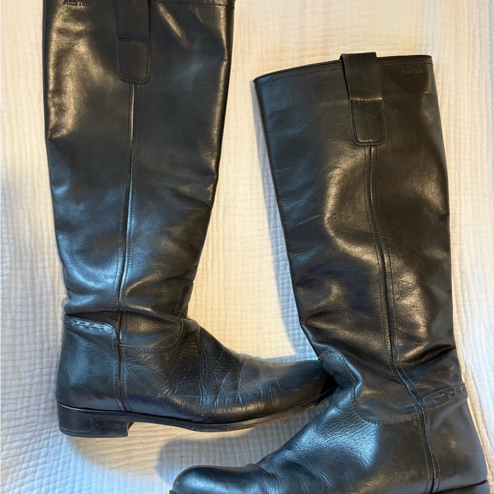 Ann Tuil Black Leather Knee-High Riding Style Boots